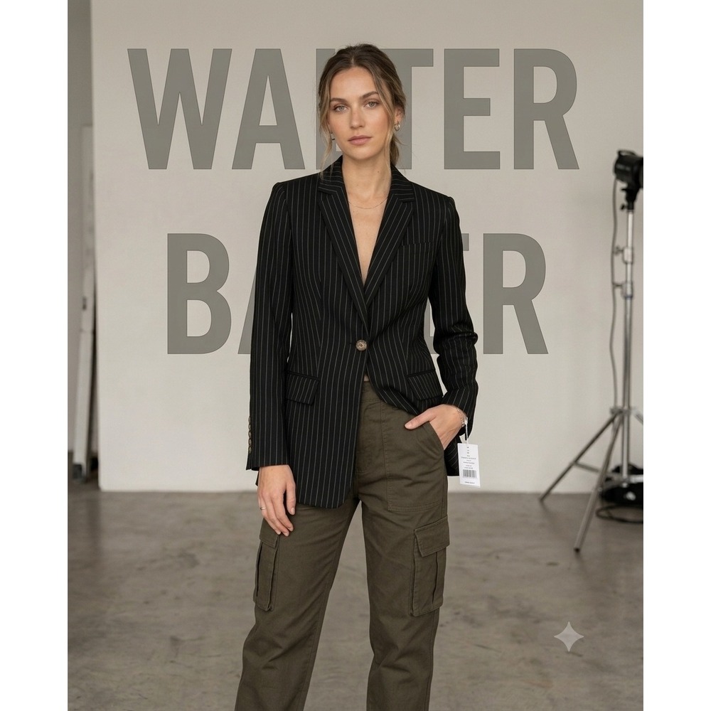 Walter Baker Trishelle Blazer Spade Stripe Pinstripe Single Button Black ‎ M$298